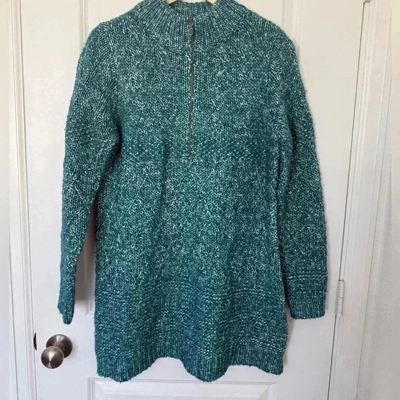 Soft Surroundings Women's Teal 1/4 Zip Aran Cable Knit Sweater Size M Wool Blend - Picture 1 of 10